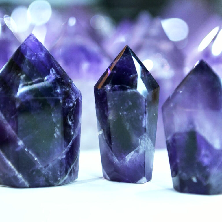 Polished Brazilian amethyst points, the stone most often mistaken for Brazil's national gemstone