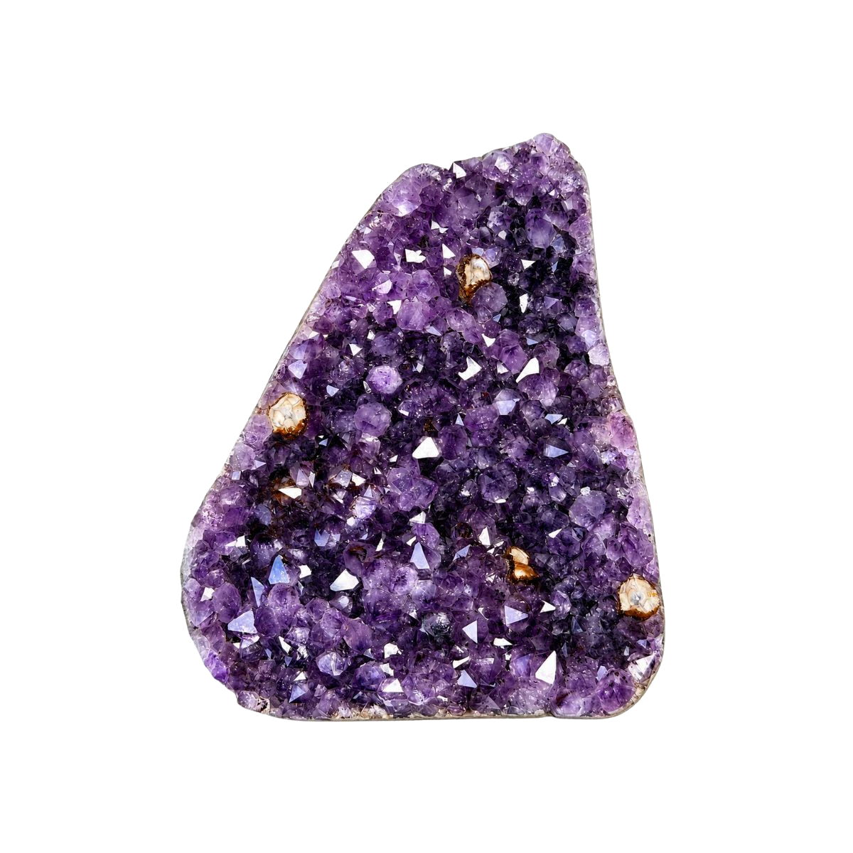 Polished amethyst druse showing the sparkle of its crystal points up close