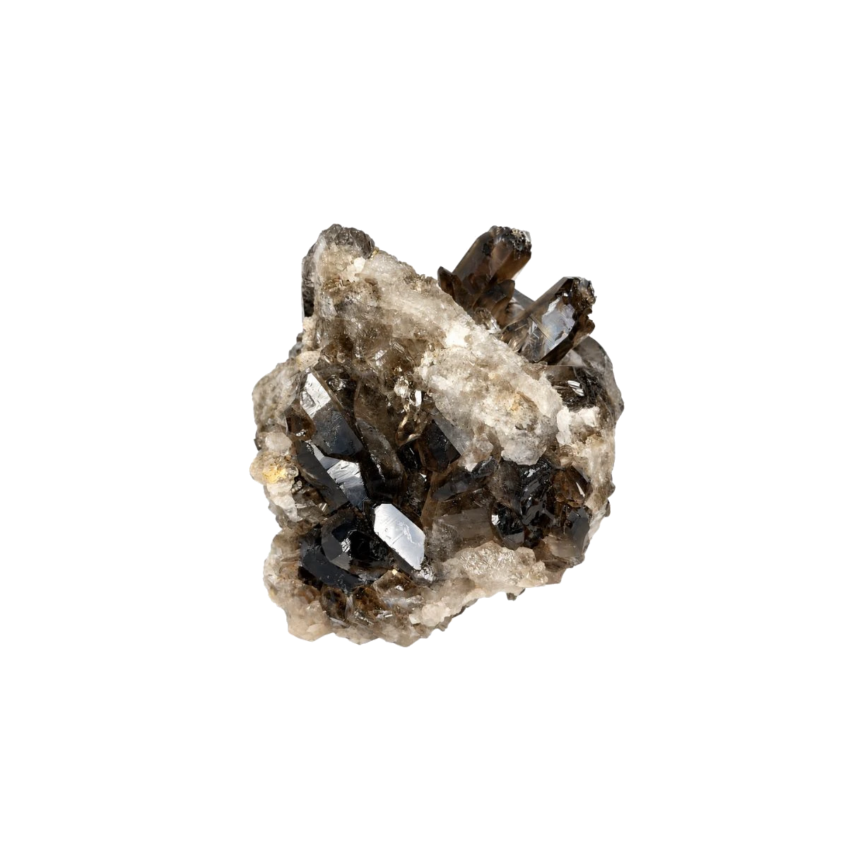 Smoky quartz cluster with natural terminations